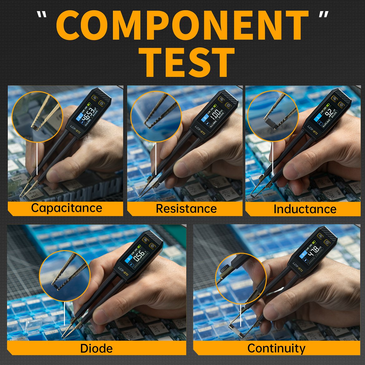 MD-LCRTST1 Tester Portatil de componentes SMD Tipo Pinza LCR-ST1