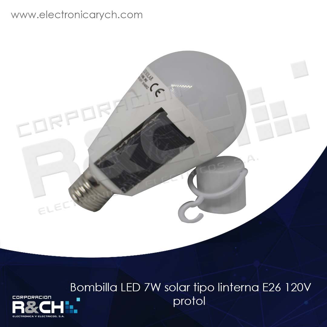 60-ELED7-S bombilla LED 7W solar tipo linterna E26 120V protol