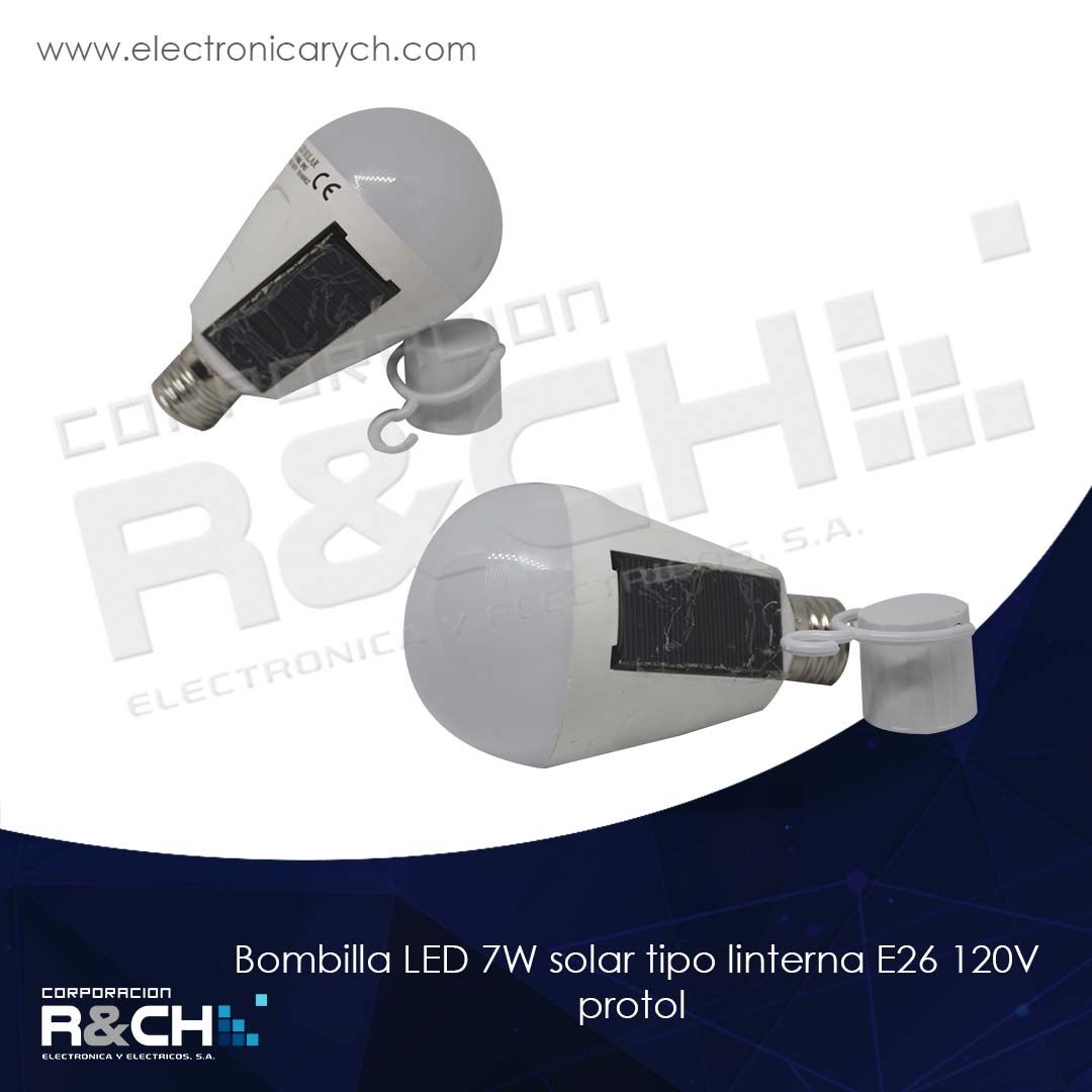 60-ELED7-S bombilla LED 7W solar tipo linterna E26 120V protol