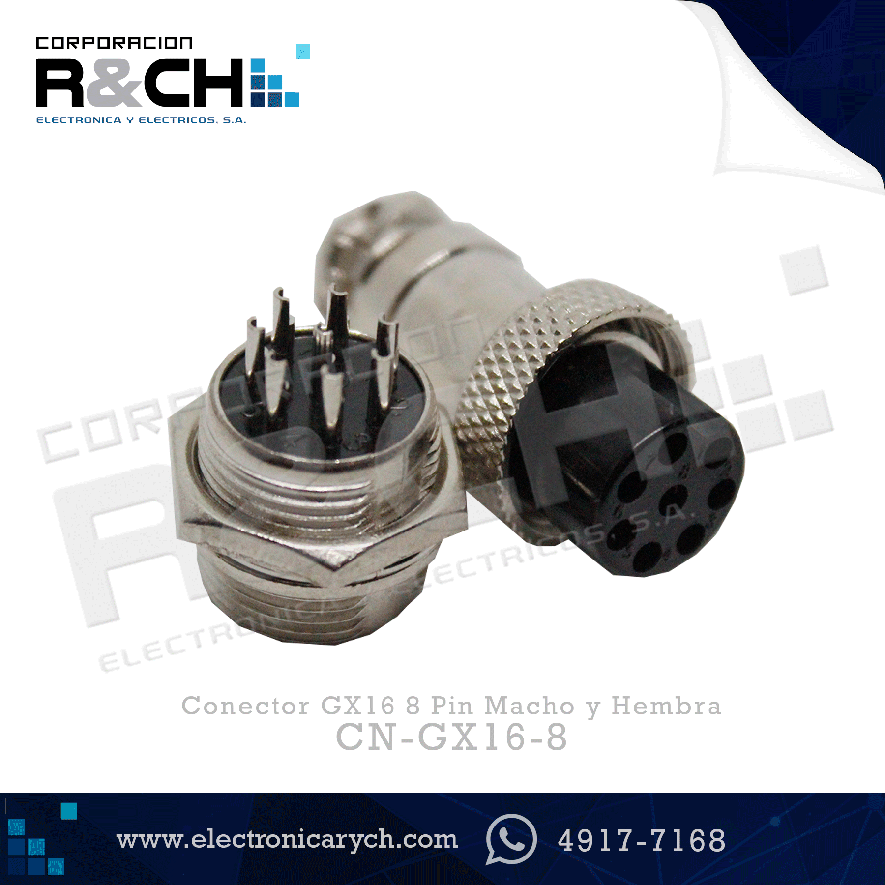 CN-GX16-8 Conector GX16 8 Pin Macho y Hembra