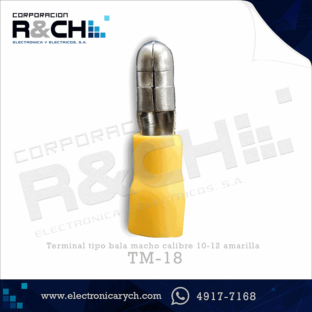 TM-18 Terminal tipo bala macho calibre 10-12 amarilla