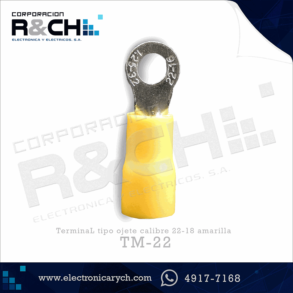 TM-22 Terminal tipo ojete calibre 22-18 amarilla