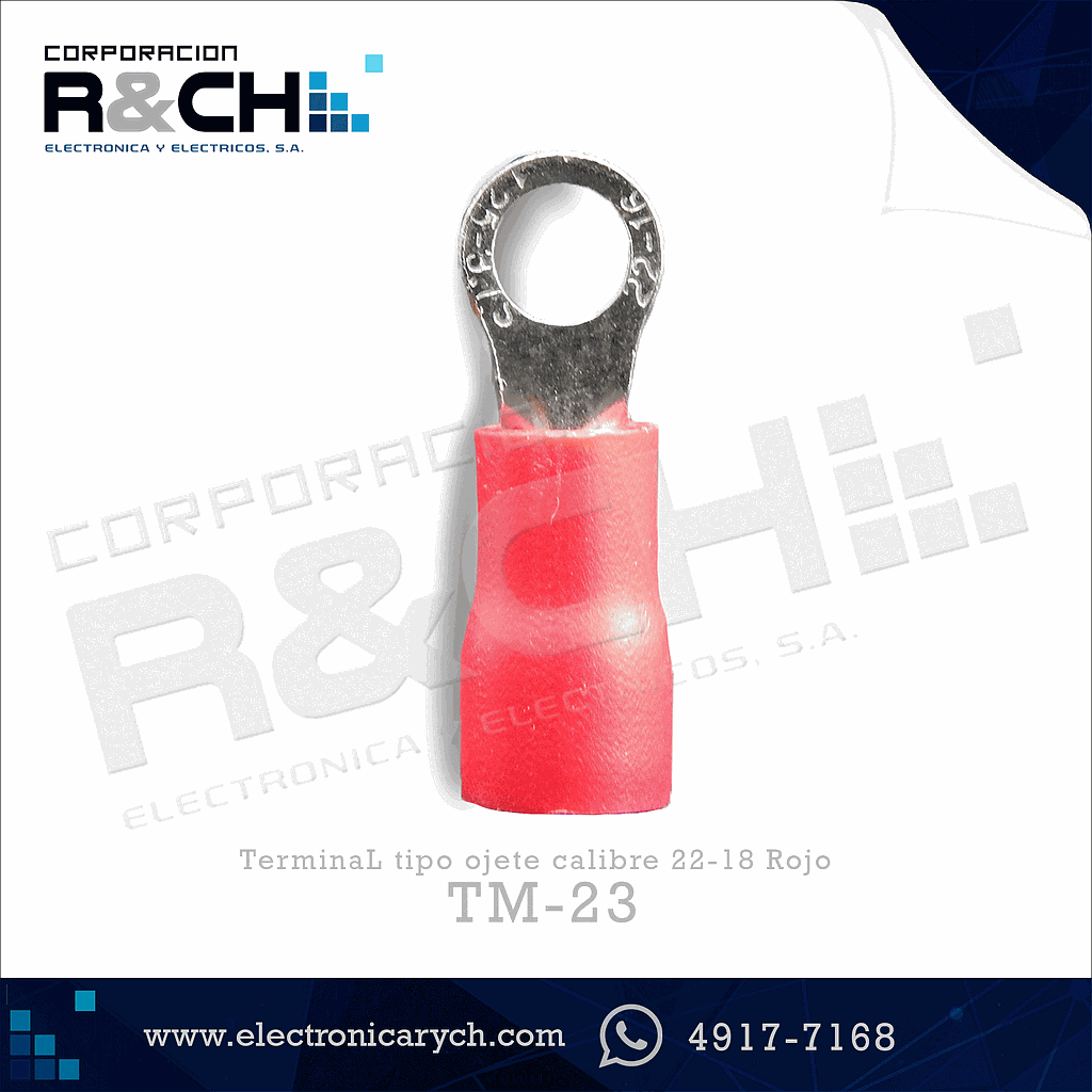 TM-23 terminal tipo ojete calibre 22-18 No.8