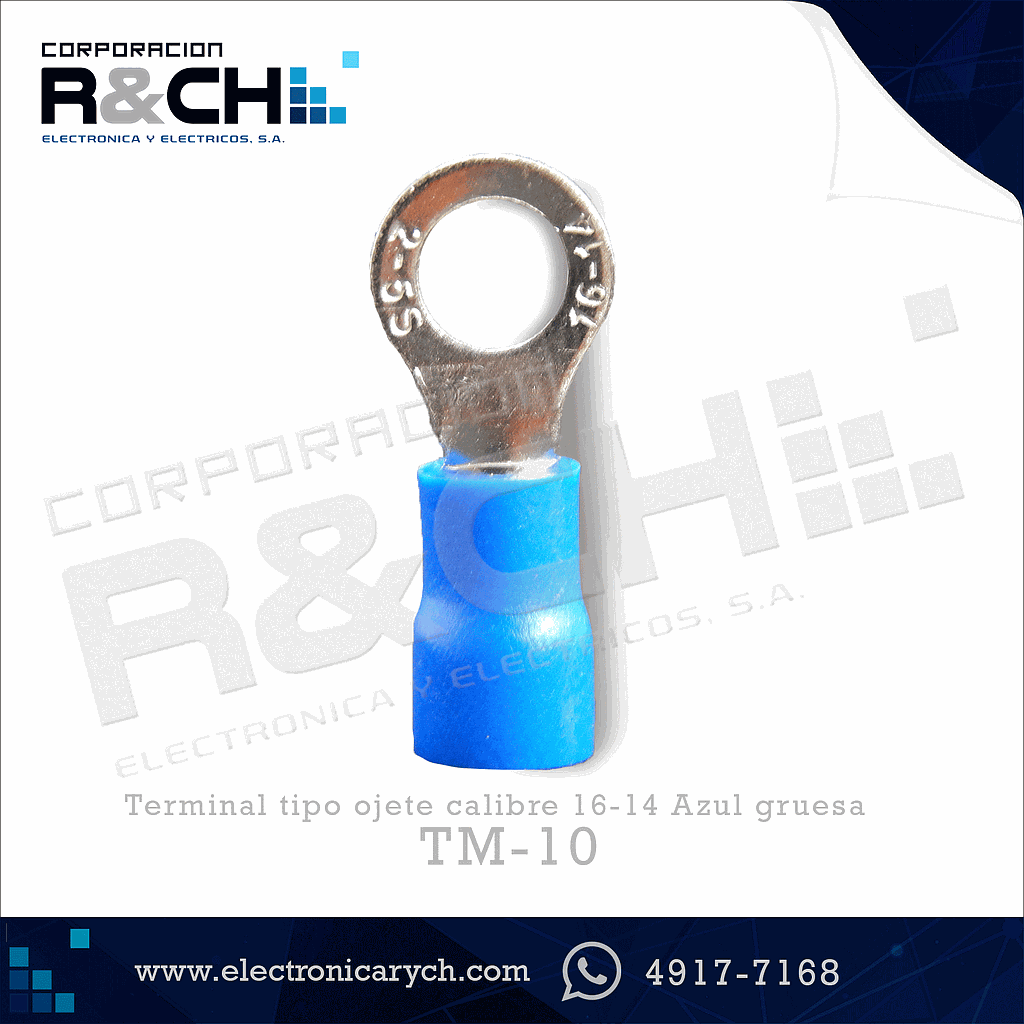 TM-10 terminal tipo ojete calibre 16-14 azul gruesa