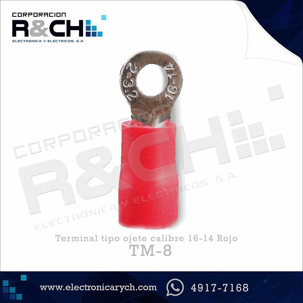TM-8 Terminal tipo ojete calibre 16-14 roja