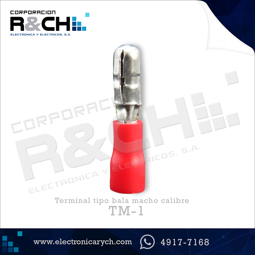 TM-1 terminal tipo bala macho calibre 22-18 roja