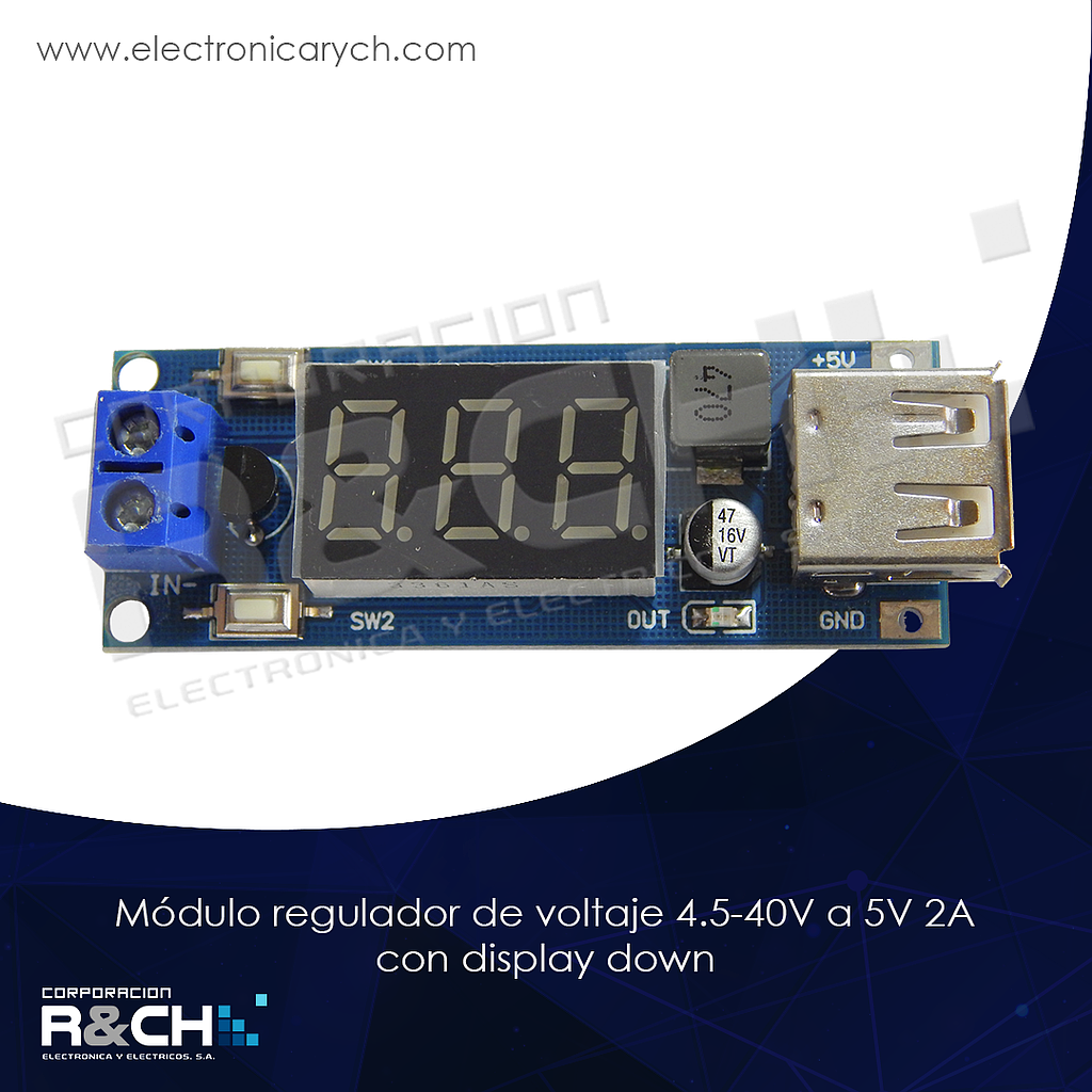 MD-DC52 Modulo regulador de voltaje 4.5-40V a 5V 2A con display down
