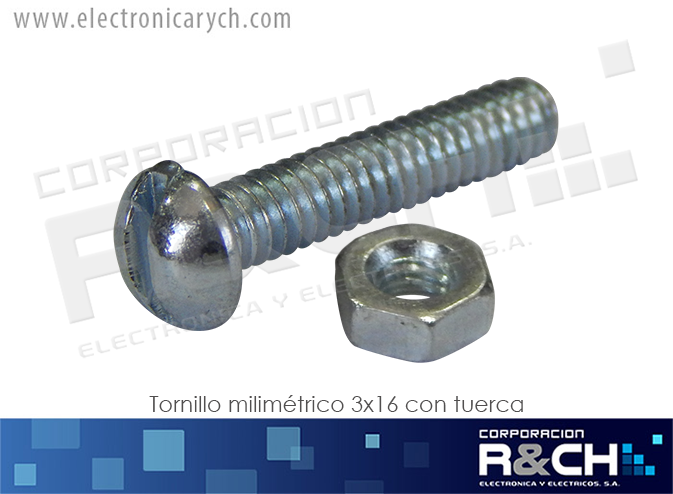 TOR16 tornillo milimetrico 16mm largo con tuerca