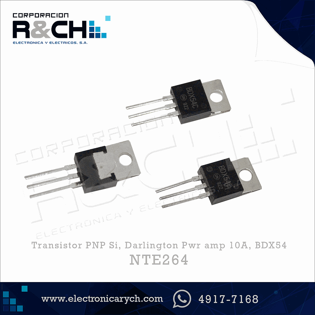 NTE264 transistor PNP Si, Darlington Pwr amp 10A, BDX54
