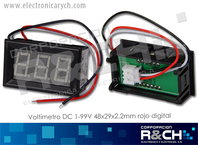VDC100 voltimetro DC 1-99V 48x29x2.2mm rojo, azul o verde digital