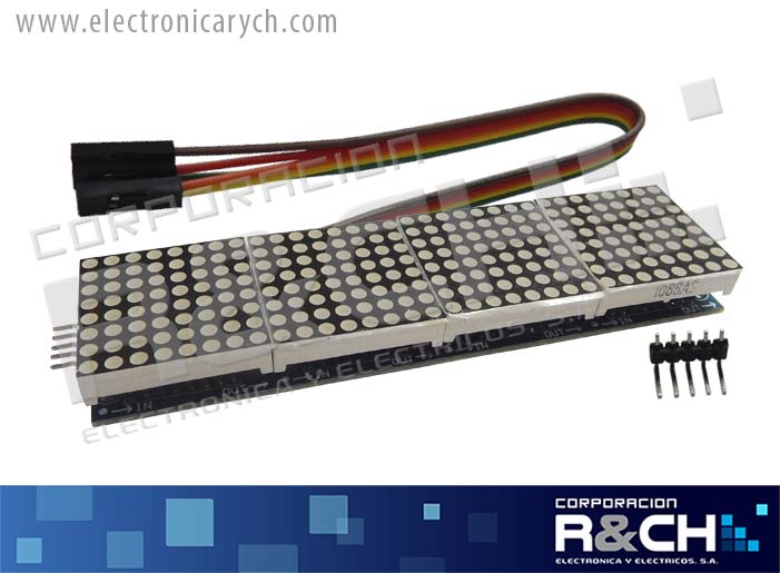 MD-3884 Modulo Matriz de LEDs, 12.8x3.3cm 4 Matrices de 8x8 5VDC  Rojo Catodo Comun