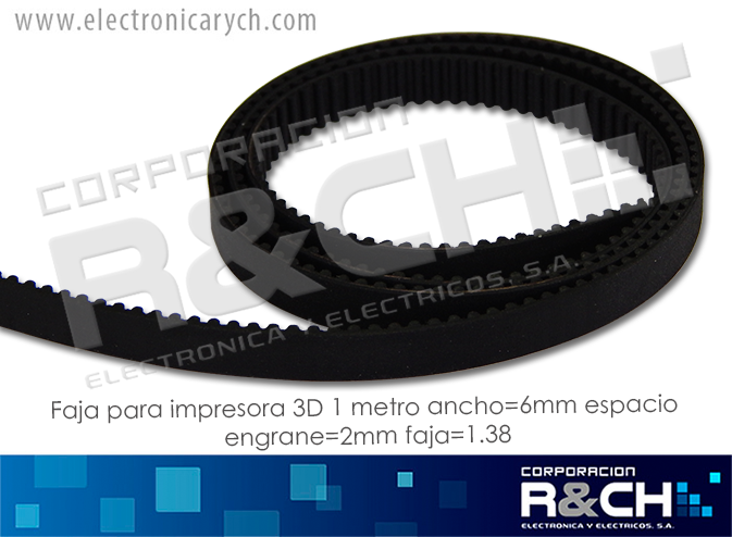 HM-GT2 Faja para Impresora 3D 1metro ancho=6mm espacio engrane=2mm hfaja=1.38
