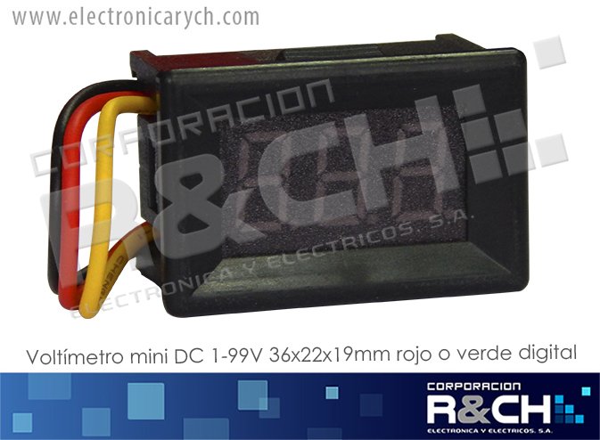 VDC100-M voltimetro mini  DC 1-99V 36x22x19mm rojo o verde digital