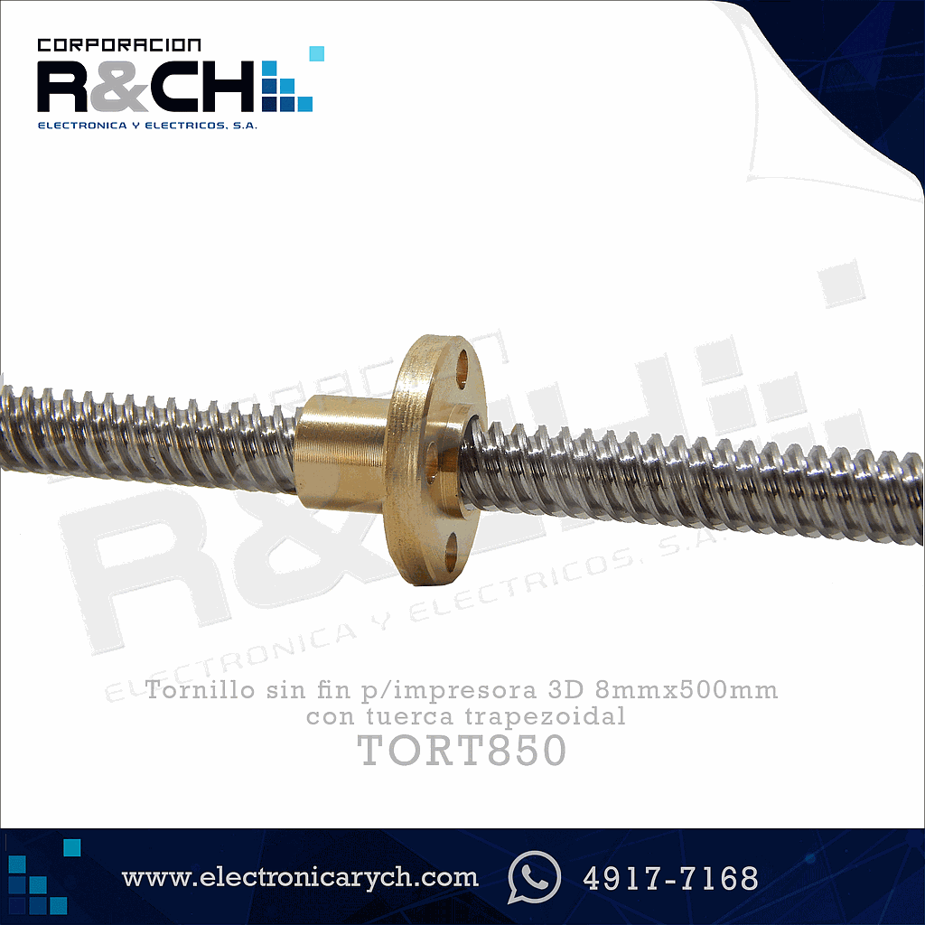 TORT850 tornillo sin fin p/impresora 3D 8mmx500mm con tuerca trapezoidal