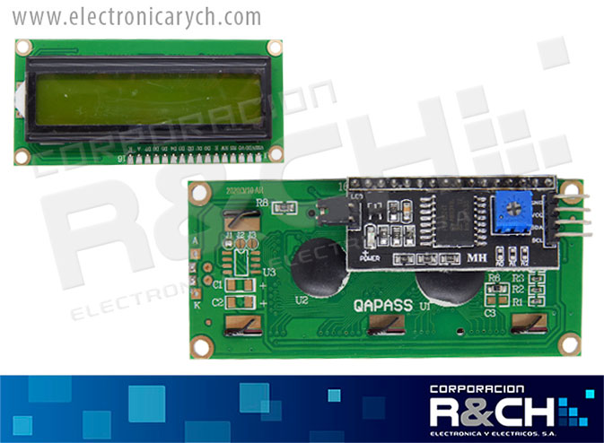 MD-LCD16X2G Modulo LCD 16 Caracteres, 2 filas amarillo Verde con Interfaz I2C Seri