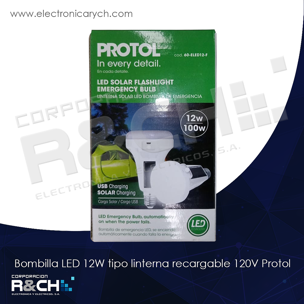 60-ELED12-F bombilla LED 12W tipo linterna recargable 120V