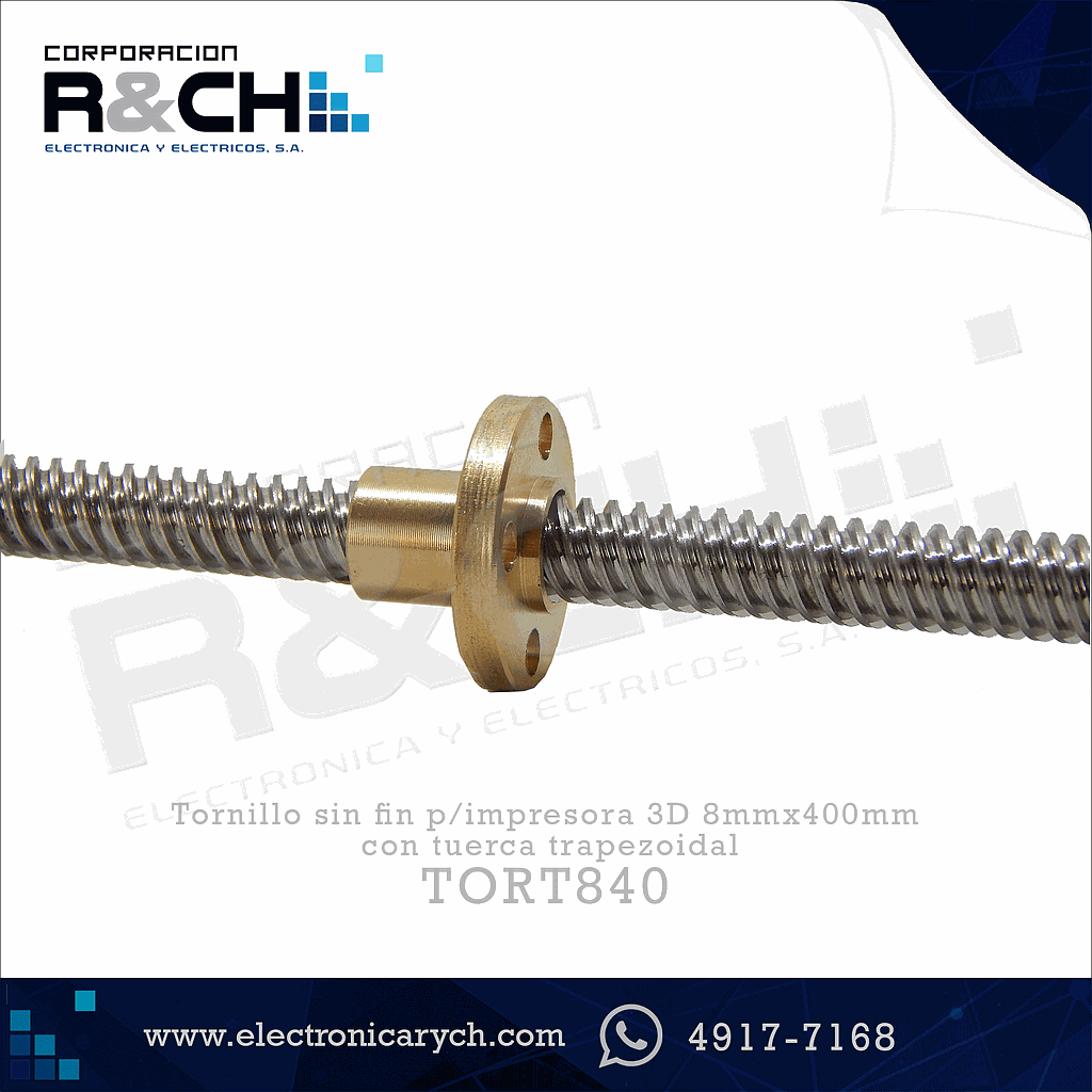 TORT840 Tornillo sin fin p/impresora 3D 8mmx400mm con tuerca trapezoidal