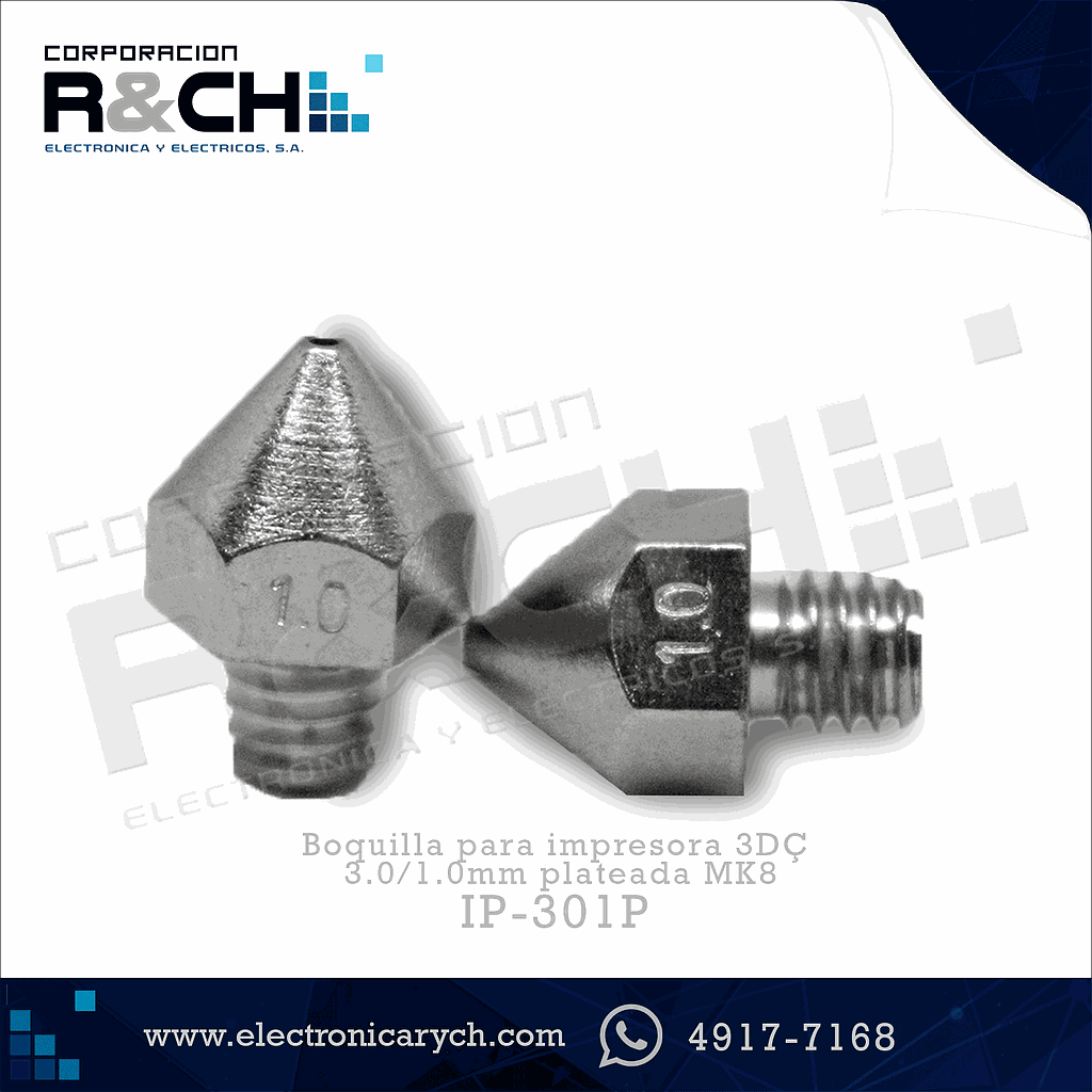 IP-301P boquilla para impresora 3D 3.0/1.0mm plateada MK8