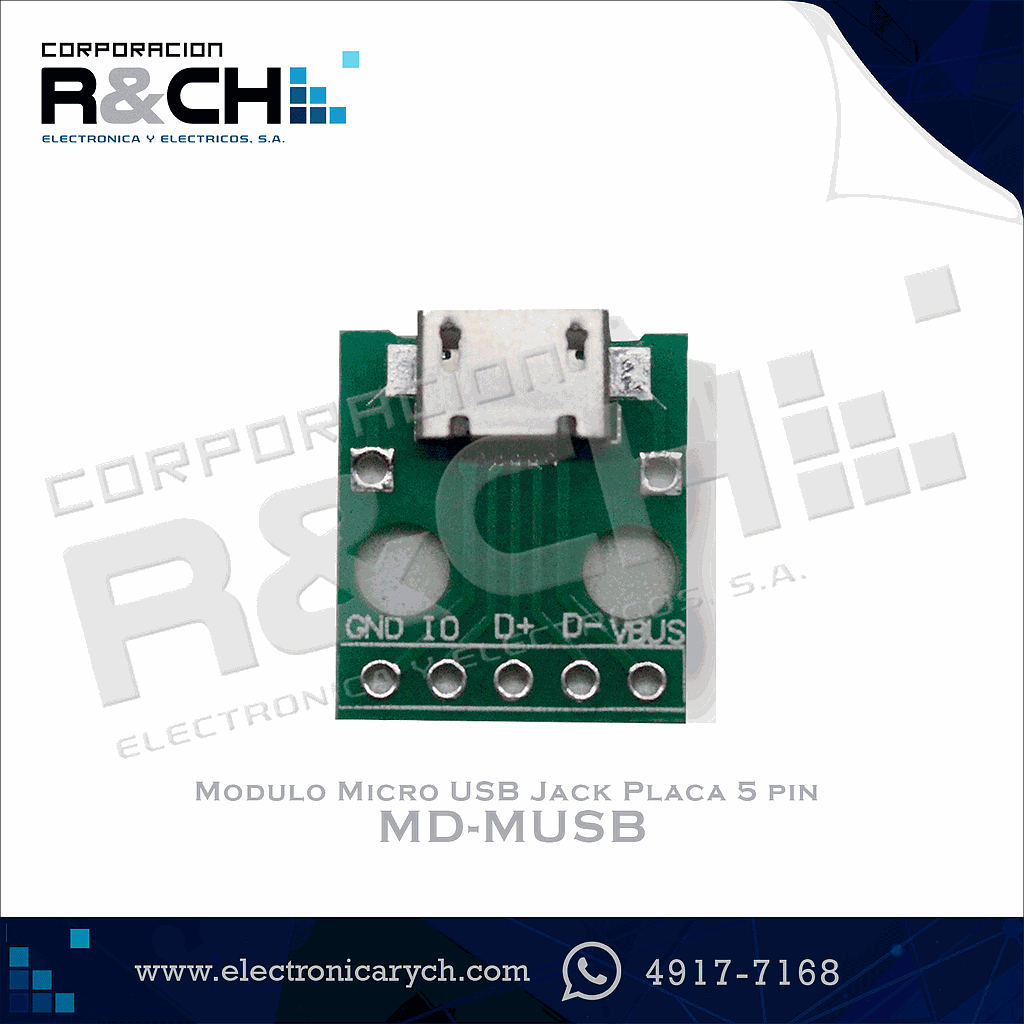 MD-MUSB Modulo Micro USB  Jack Placa 5 pin 2.54mm