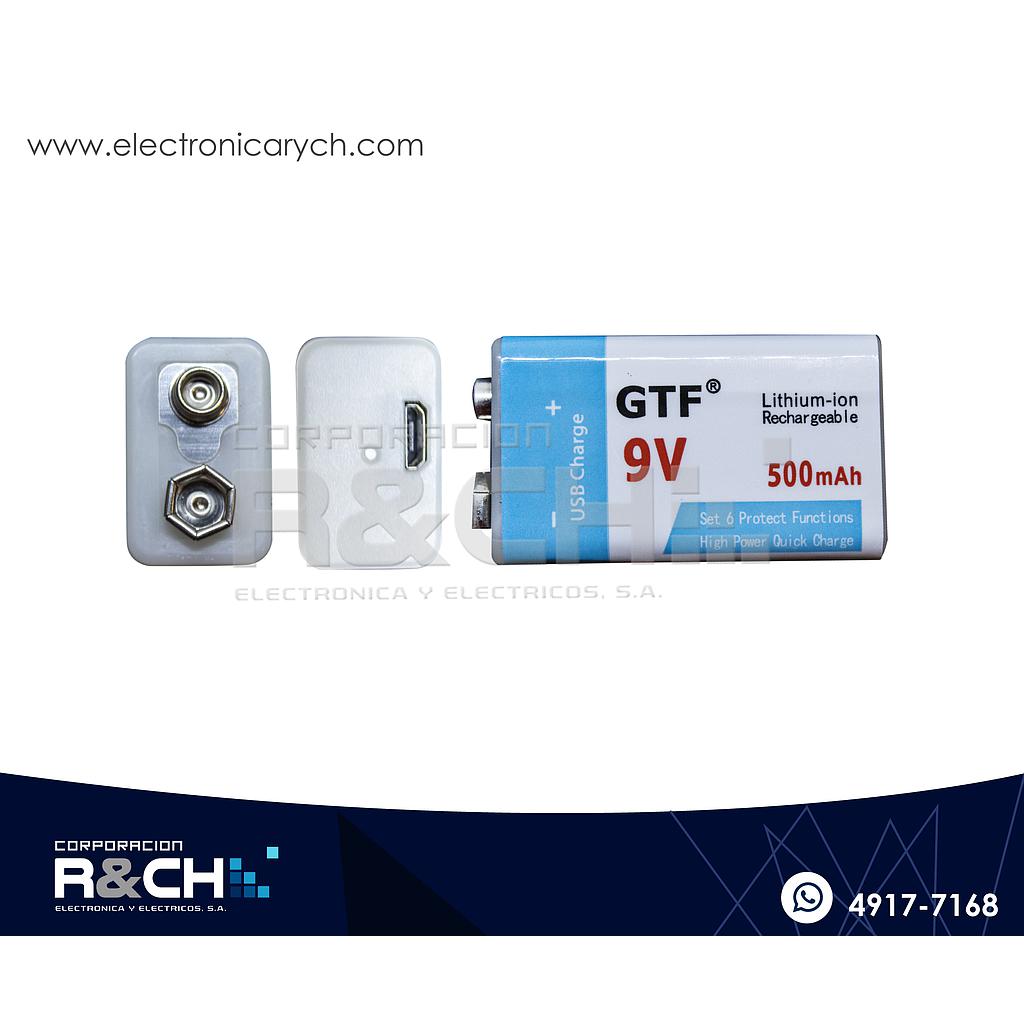 BT-9MU5 Bateria 9V Recargable USB Li-Ion 500mAh