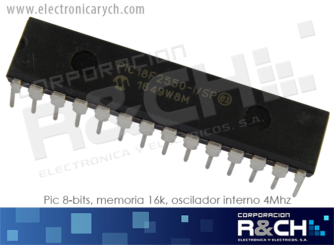 PIC18F2550 pic 8-bits, memoria 16k, oscilador interno 4Mhz